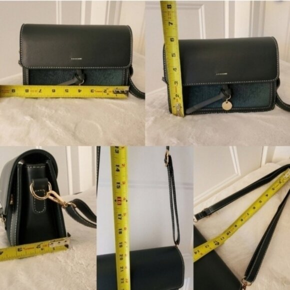 Structured Green Crossbody Shoulder Bag Gold Hardware Vegan Leather - Picture 6 of 6